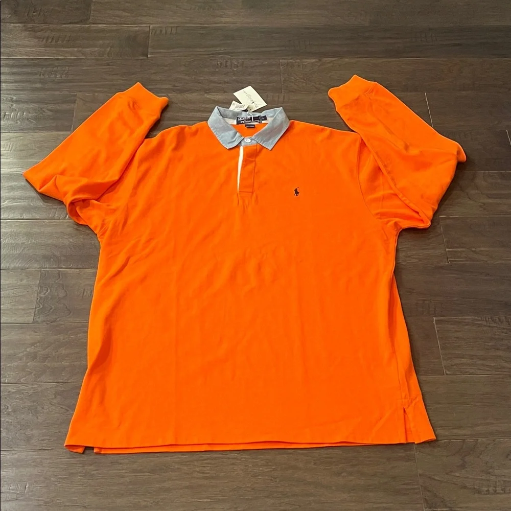 Polo Ralph Lauren long sleeve Polo Shirt orange Rugby Vintage Mens Size Large